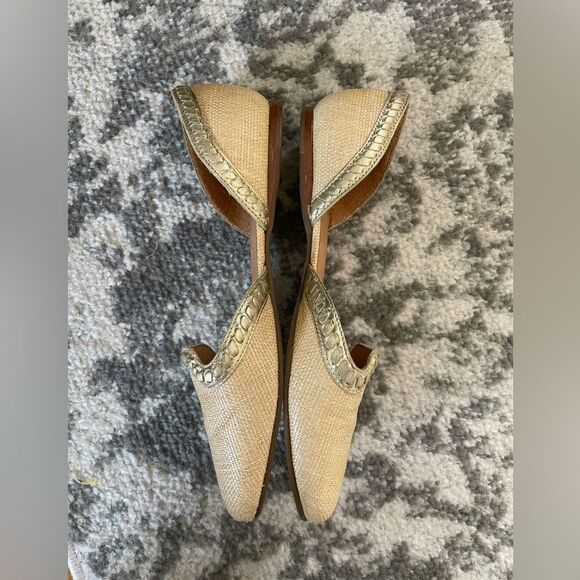 Jack Rogers Womens Contessa Flats Size 7.5 D'Orsay Woven Raffia Tan Gold - Picture 4 of 8